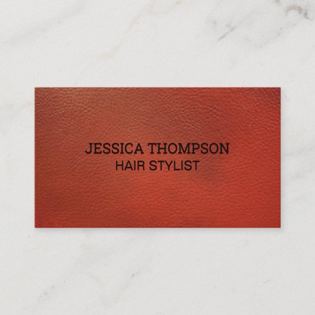 Sleek Red Leather | Relief Lettering Visitkort (Framsida)