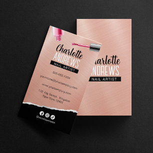 Sleek Rosa Guld Metallisk Nagelkonst Nageltekniker Visitkort