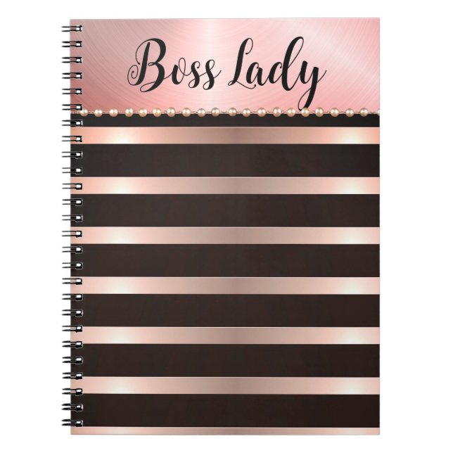Sleek Rosa Stripe Chef Dam Anteckningsbok (Framsidan)