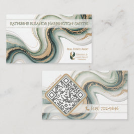Sleek Sage Gold Marble Modern Mäklarlogo QR-kod Visitkort