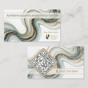 Sleek Sage Gold Marble Modern Mäklarlogo QR-kod Visitkort
