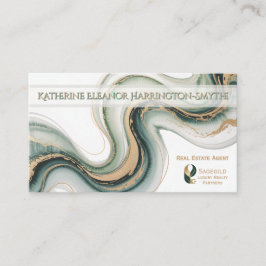 Sleek Sage Gold Marble Modern Realtor Logo QR Code Visitkort