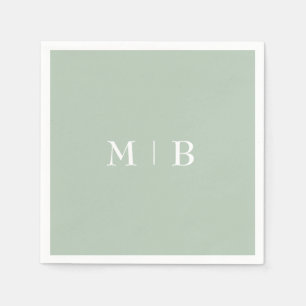 Sleek Sage White Monogram Bröllop Pappersservett