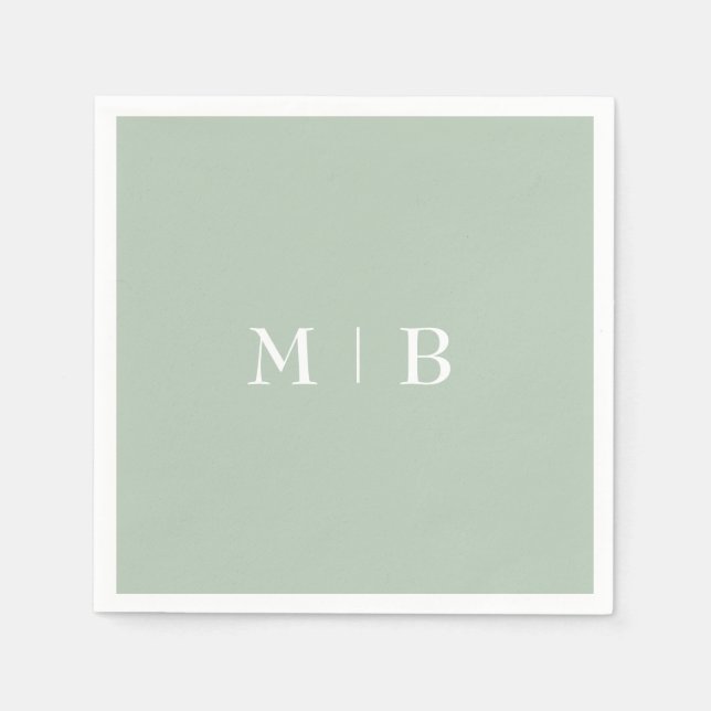 Sleek Sage White Monogram Bröllop Pappersservett (Framsidan)