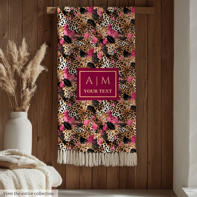 Sleek shock rosa vattencolor leopard skin filt (Sleek hot pink watercolor leopard skin blanket)