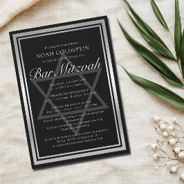 Sleek Silver Black Formal Pub Mitzvah Inbjudningar