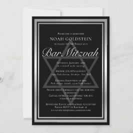 Sleek Silver Black Formal Pub Mitzvah Inbjudningar