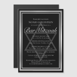 Sleek Silver Black Formal Pub Mitzvah Magnetisk Inbjudningskort
