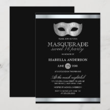 Sleek Silver & Black Masquerad Sweet 16 Party