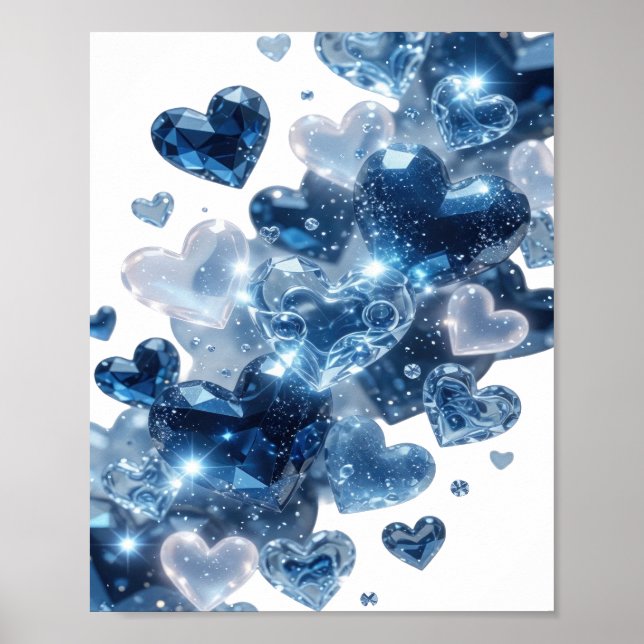 Sleek Silver BLUE HEARTS Poster (Framsidan)