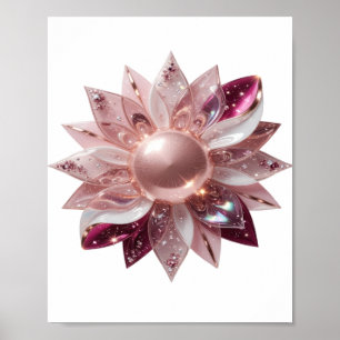 Sleek Silver GLÖDANDE ROSA BLOMMA Konstnärligt Mot Poster