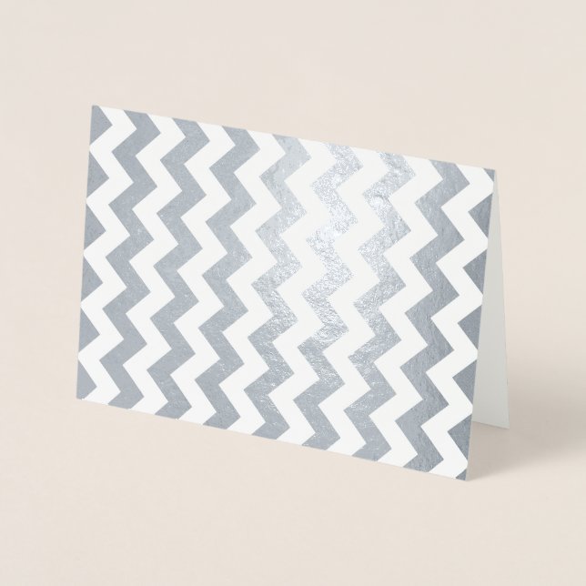 Sleek Silver och White Zigzag Folierat Kort (Framsida)