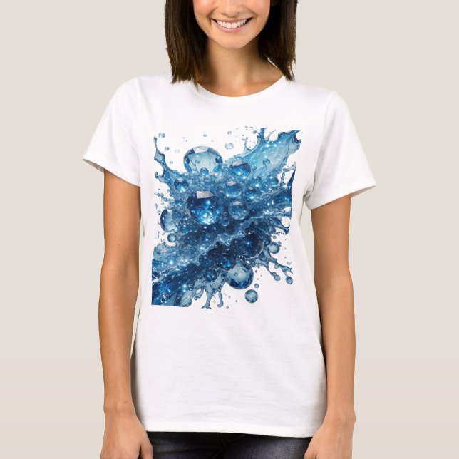 Sleek Silver VATTENGLASBUBBLOR Konstnärligt Motiv T Shirt (Framsida)