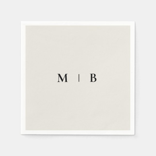 Sleek Simple Beige Monogram Napkins Pappersservett (Framsidan)