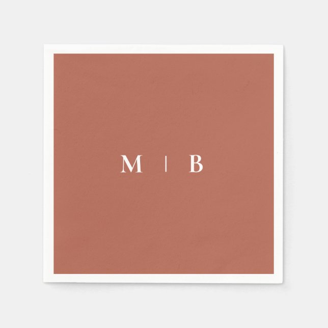 Sleek Simple Cinnamon Monogram Cocktail Pappersservett (Framsidan)