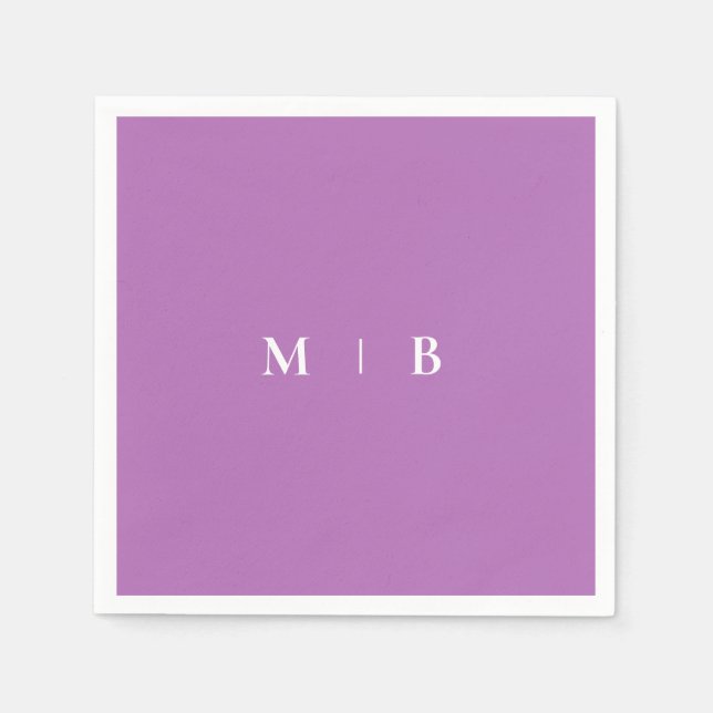 Sleek Simple Orchid & White Monogram Napkins Pappersservett (Framsidan)
