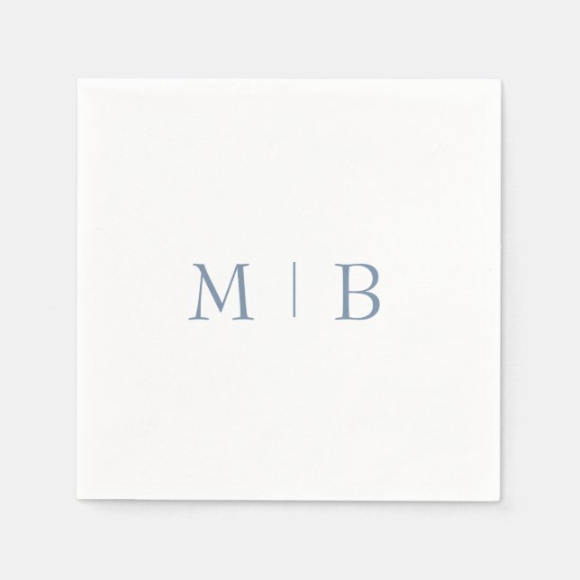 Sleek Simple Periwinkle Monogram White Cocktail Pappersservett (Framsidan)