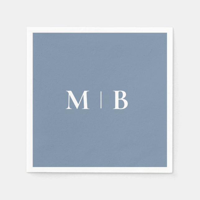 Sleek Simple Periwinkle & White Monogram Cocktail Pappersservett (Framsidan)
