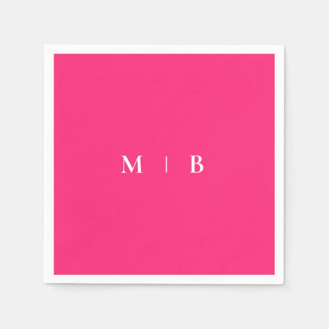 Sleek Simple Rosa & White Monogram Cocktail Pappersservett (Framsidan)