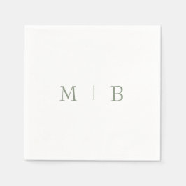 Sleek Simple Sage Monogram White Cocktail Napkins Pappersservett