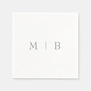 Sleek Simple Sage Monogram White Cocktail Napkins Pappersservett