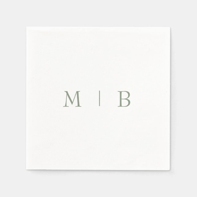 Sleek Simple Sage Monogram White Cocktail Napkins Pappersservett (Framsidan)