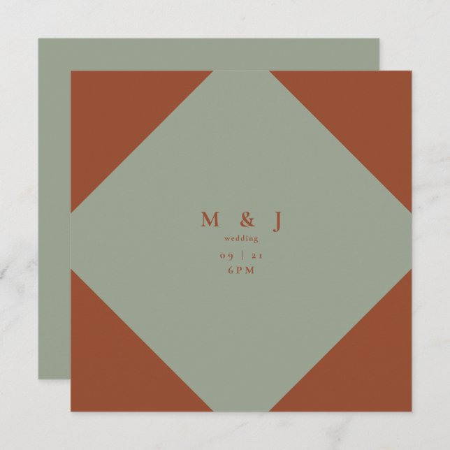 Sleek & Simple Sage & Terracotta Fyrkantig Bröllop Inbjudningar (Fram/baksida)