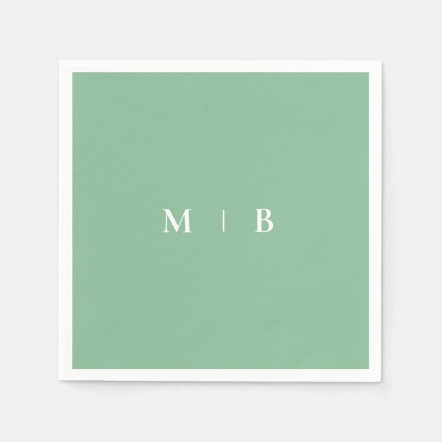 Sleek Simple Summer Grönt & White Monogram Pappersservett (Framsidan)