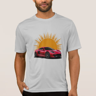 Sleek sportbil mot en levande solnedgång t shirt