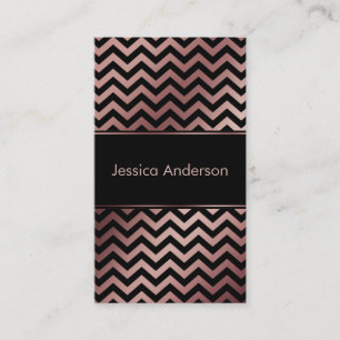 Sleek Svart & Falsk Rosa Guld Folie Chevron Mönste Visitkort