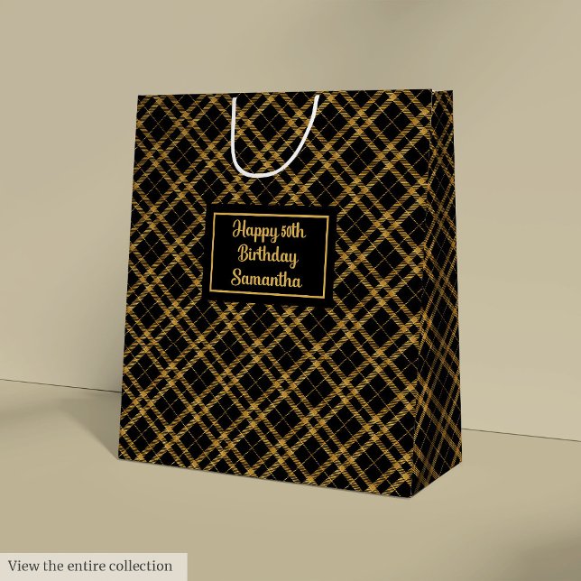 Sleek Svart Guld 50-årspresent Förpackningsidé (Sleek Black Gold 50th Birthday Gift Bag Idea)