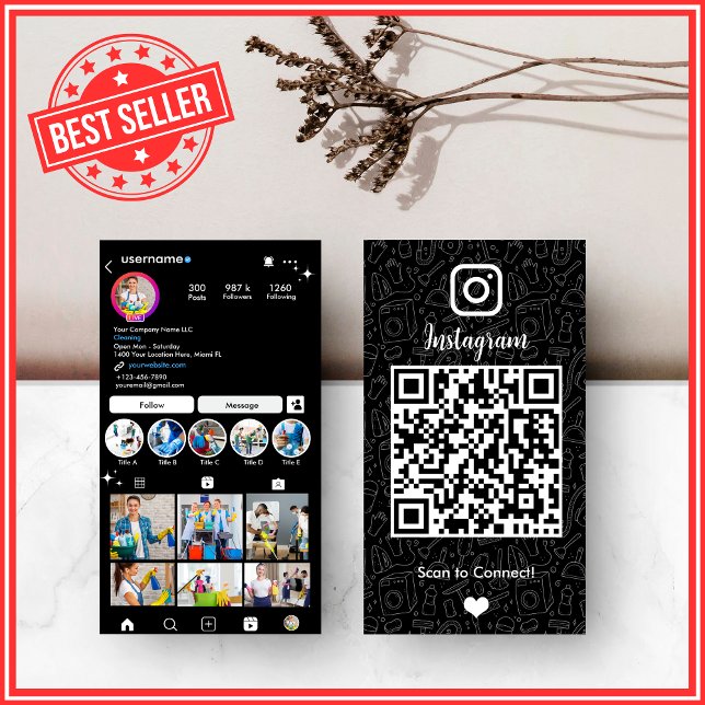 Sleek Svart Hushållning Instagram QR Visitkort (Skapare uppladdad)