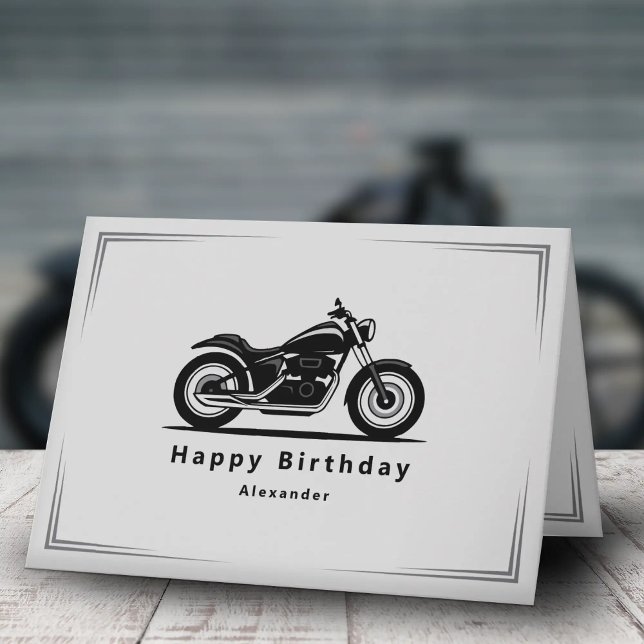 Sleek svart motorcykel silhuett födelsedagskort kort (Sleek Black Motorcycle Silhouette Birthday Card)