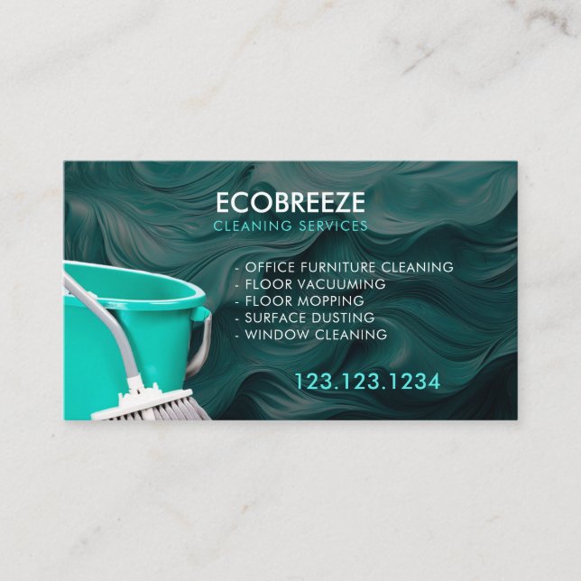 Sleek Teal Wave Office Städning Visitkort (Framsida)