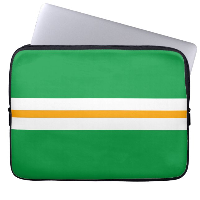 Sleek vit gula tävlingsränder på klargrön laptop fodral (Framsidan)