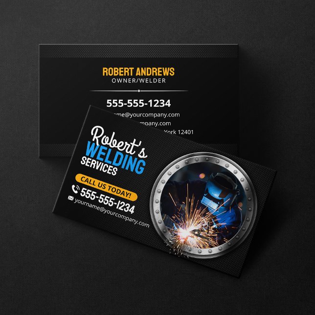 Sleek Welder Welder Welding Metall Fabricator Meta Visitkort (Skapare uppladdad)