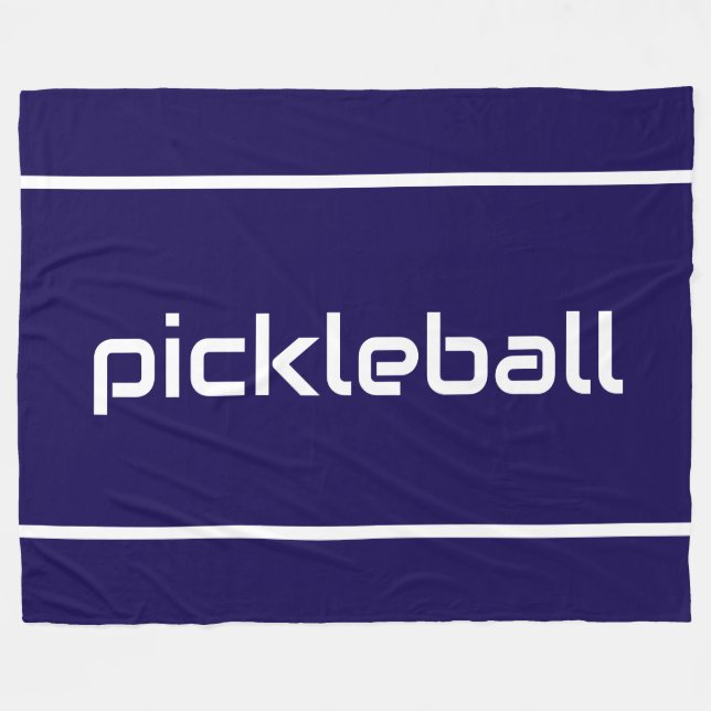 Sleek White PICKLEBALL Text Stripes On Navy Blue Fleecefilt (Framsidan (Horisontell))
