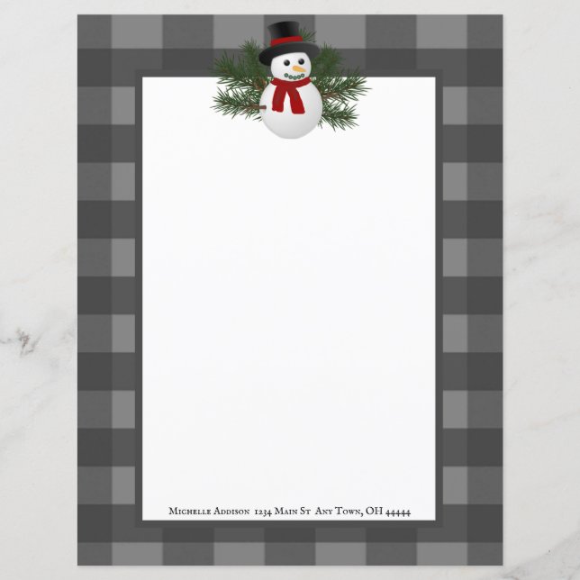 Sleende Snögubbe Buffalo Plade Papper Stationery (Framsida)