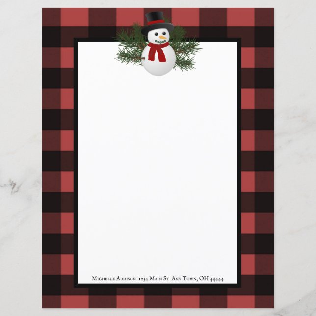 Sleende Snögubbe Buffalo Plade Papper Stationery (Framsida)