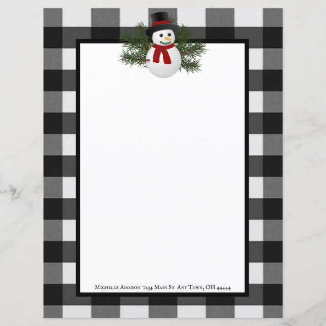 Sleende Snögubbe Buffalo Plade Papper Stationery (Framsida)