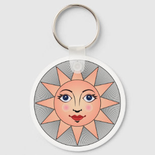 Sleende Sol Ansikte Astronomisk symbol Nyckelring