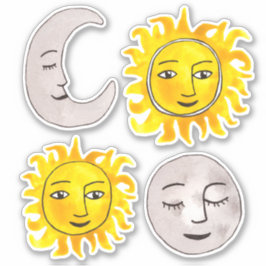 Sleende Sol & Måne Stickers Klistermärken