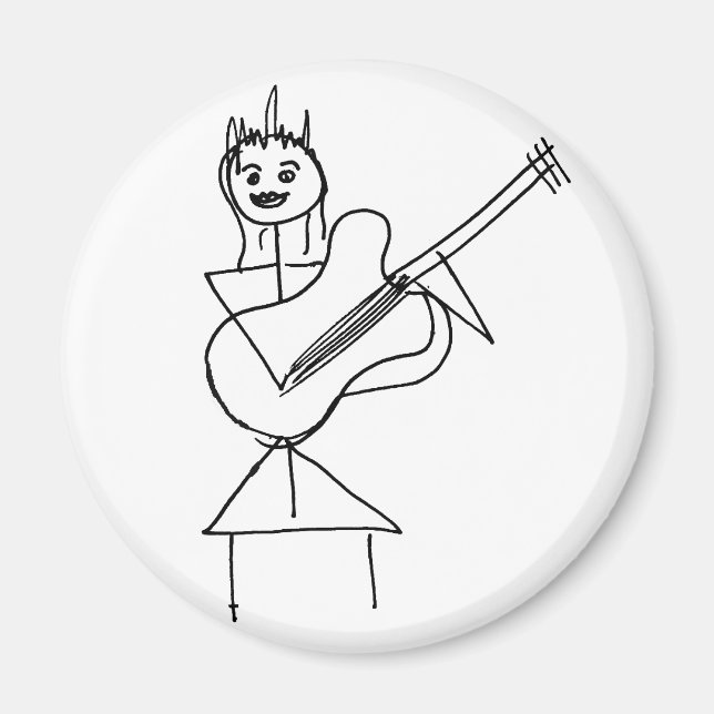 Sleende Stick figur Girl holding bass/guitar Magnet (Framsidan)