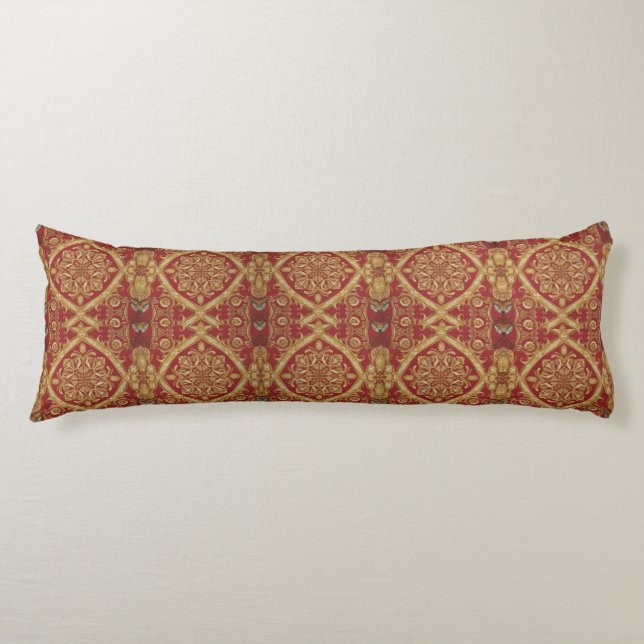 Sleep Like Royalty: Golden Red Ornate Designer Ach Kroppskudde (Framsidan)