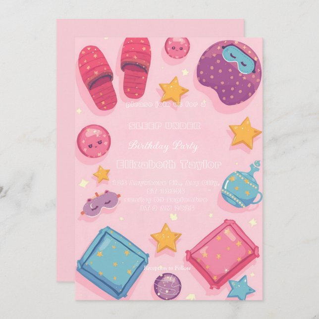 Sleep Under Party  Invitation Inbjudningar (Fram/baksida)