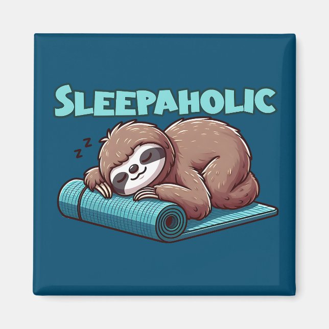 Sleepahok - Sleeping Sloth on Yoga mat Magnet (Framsidan)