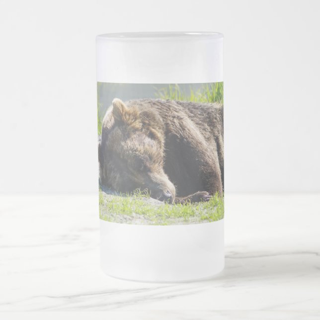 Sleeping Alaska Grizzly Bear Frostat Ölglas (Center)