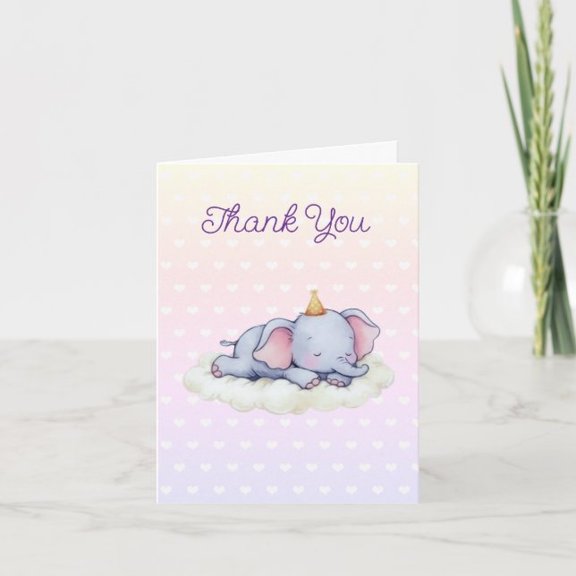 Sleeping Baby Elephant Baby Shower Thank You Card Tack Kort (Framsida)