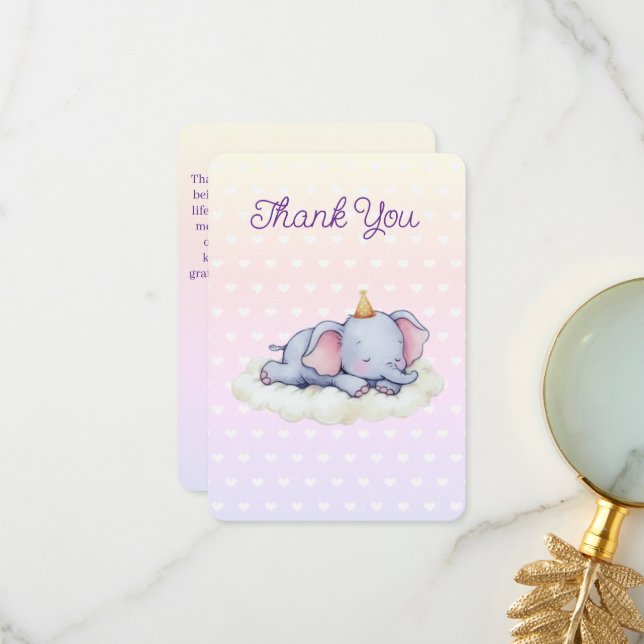 Sleeping Baby Elephant Baby Shower Thank You Card Tack Kort (Fram/Back In Situ)
