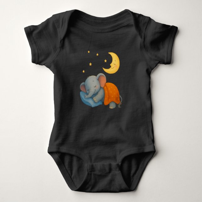 Sleeping Baby Elephant Under the Moon – Cute Dream T Shirt (Framsida)